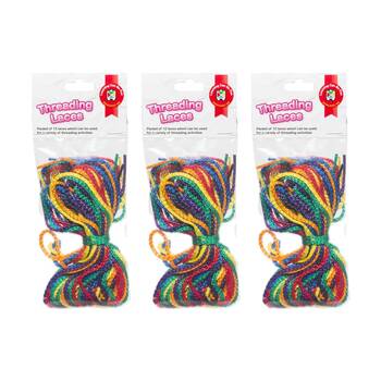 3x 12pc Learning Can Be Fun Threading Laces 90cm 6 Colours Strong Weave 3y+