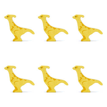 6pc Tender Leaf Toys Parasaurolophus Wooden Dinosaur Set Kids 3y+