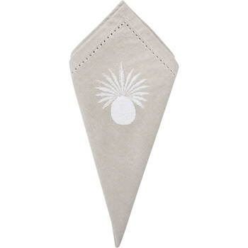 LVD Stonewashed Chambray Cotton Reusable Table Napkin 45x45cm White Pineapple