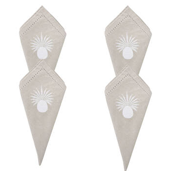 4PK LVD Stonewashed Chambray Cotton Reusable Napkin 45x45cm White Pineapple