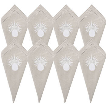 8PK LVD Stonewashed Chambray Cotton Reusable Napkin 45x45cm White Pineapple