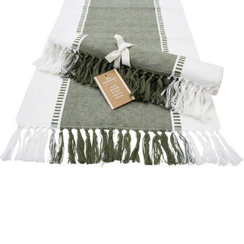 LVD Stonewashed Chambray Cotton Atlanta Table Runner 40x180cm Olive Green