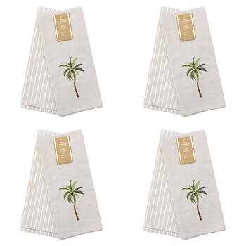 4x 2pc LVD Stonewashed Chambray Cotton Teatowel Palm Tree Set 45x70cm Natural