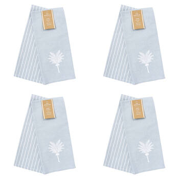 2x 2pc LVD Stonewashed Chambray Cotton Teatowel Palm Cove Set 45x70cm Blue