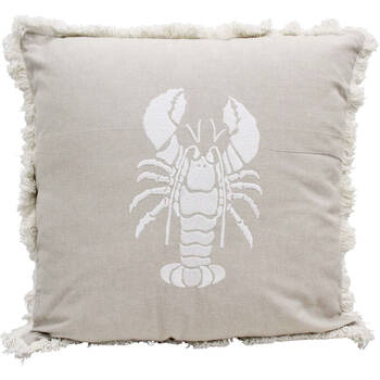 LVD Stone Washed Chambray Cotton Fringing Embroidered Cushion 46x46cm Lobster