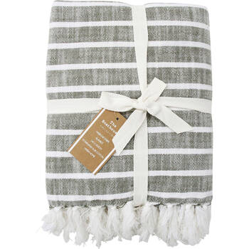 LVD Stonewashed Cotton Harbour Blanket Throw 140x200cm Olive Chambray