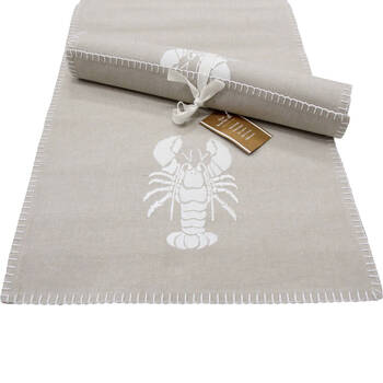 LVD Stonewashed Chambray Cotton Embroidered Lobster Table Runner 40x180cm Grey