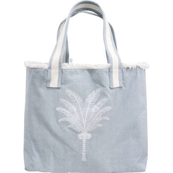 LVD Stonewashed Chambray Cotton Palm Cove Tote Bag 40x35cm Blue/White