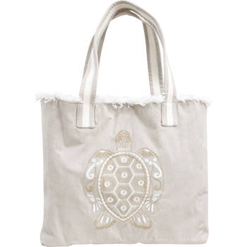 LVD Stonewashed Chambray Cotton Turtle Tote Shoulder Bag 40x35cm Natural