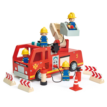 Tender Leaf Toys 28cm Fire Engine Truck Wooden Toy Set Kids 3y+