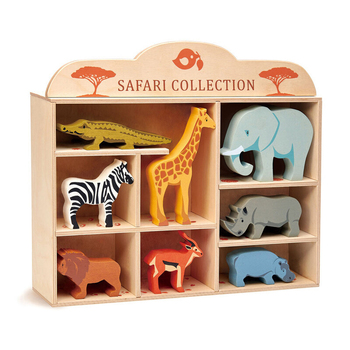 8pc Tender Leaf Toys 38cm Safari Animal Wooden Toy Set w/ Shelf Kids 3y+
