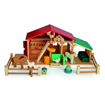 Tender Leaf Toys 51cm Farm Barn/Stable/Animal Wooden Toy Set Kids 3y+