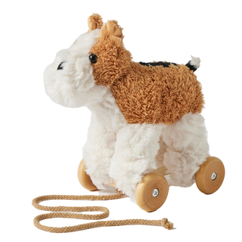 Jiggle & Giggle Dog Plush Pull Along Baby/Toddler Toy White/Brown 12m+