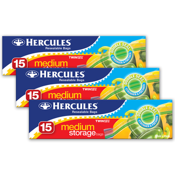 3x 15pc Hercules ClickZip Medium Storage Bags
