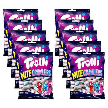 10PK Trolli Nite Crawlers Fruit-Flavoured Sour Worm Gummy Lollies 150g