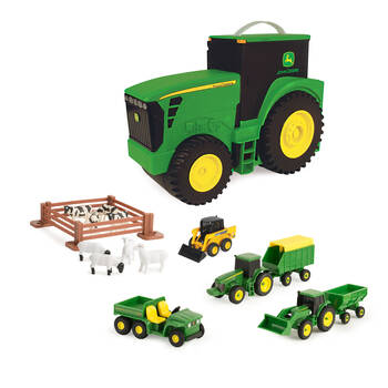 18pc John Deere Kids Farming Vehicles Toy Carry Case Value Set 7-10cm Green 3y+
