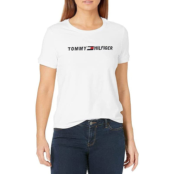 Tommy Hilfiger Size L Womens Short Sleeve Embroidered Crew Sports T Shirt White
