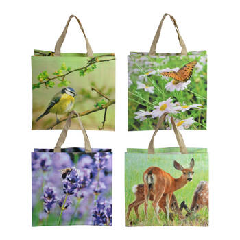4pc Esschert Design Nature Print Shopping Bag Set Carry Tote 40.5cm