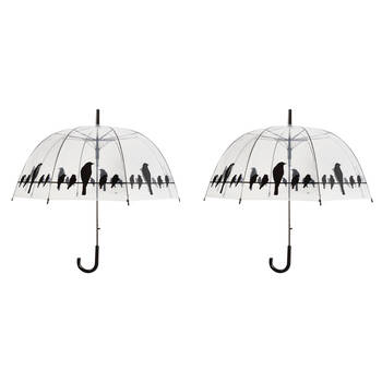 2PK Esschert Design Transparent Umbrella Birds On Wire 83.3cm