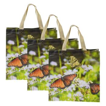 3PK Esschert Design Shopping Tote Bag Butterflies & Flowers Woven Fabric 40.5cm