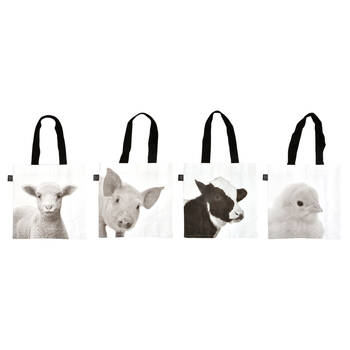 4pc Esschert Design Monochrome Shopping Tote Bag Animals Small Black/White