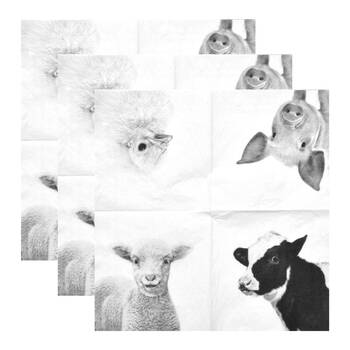 3PK Esschert Design Paper 3-ply Napkin Small Farm Animals Black/White