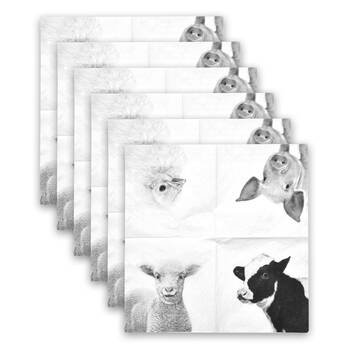 6PK Esschert Design Paper 3-ply Napkin Small Farm Animals Black/White