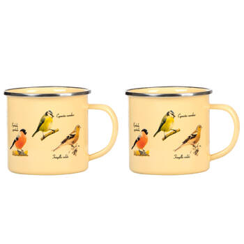 2PK Esschert Design Enamel Mug Birds Coffee/Tea 0.5L Yellow