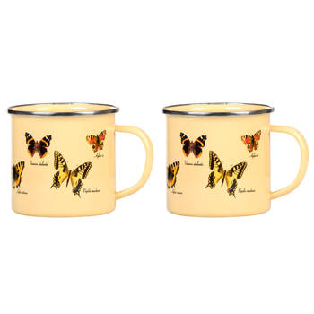 2PK Esschert Design Enamel Mug Butterflies Coffee/Tea 0.5L Yellow