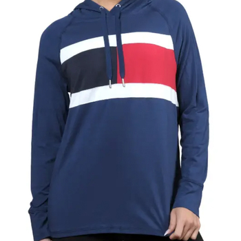 Tommy Hilfiger Size M Women's Long Sleeve Hoodie Tee w/Colour Block Flag Navy