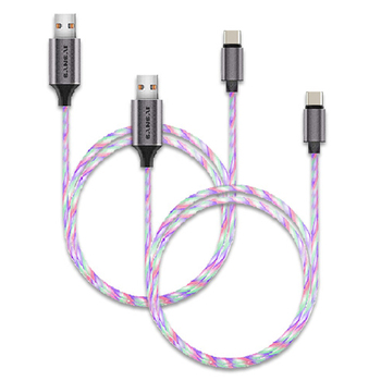 2x Sansai RGB Light Up USB-A Male to Male USB-C Charging Cable 1m