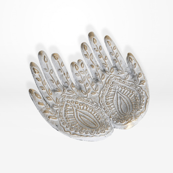DWBH Buddha Giving Hands Metal Trinket Tray Mehndi 4x16x17cm