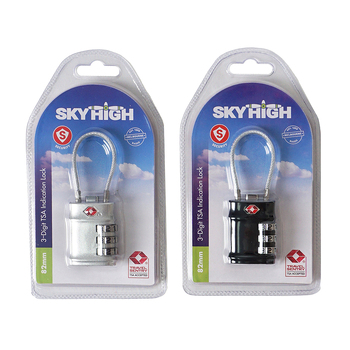 2PK Sky High Tsa Travel Padlock Combination Assorted Colours