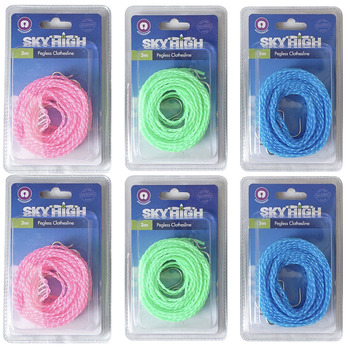 6PK Sky High Travel Pegless Clothes Line Assorted Colours 