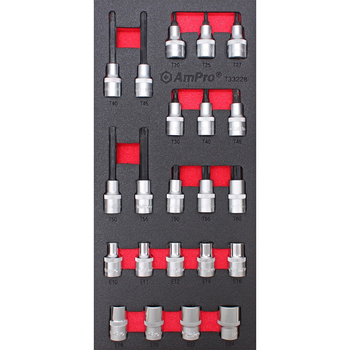 22pc Ampro 1/2" Drive Star Bit Socket & External Star Socket Set TS43228