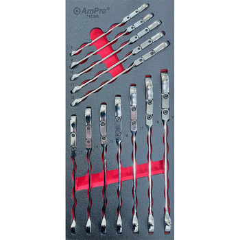 12pc Ampro Double Flex Head Metric Geared Ratcheting Wrench Set TS52385