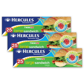 3x 25pc Hercules Large Sandwich Bags