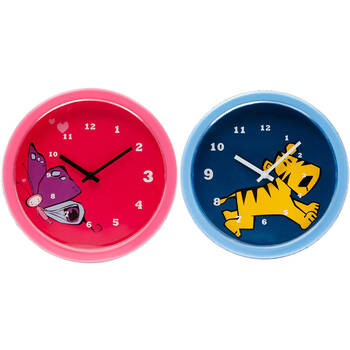 2pc Tik Tok Tiger and Butterfly Kids/Childrens Wall Decor Clock Set 25cm