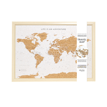 Splosh 53.5cm Travel Framed Cork Board World Map w/ Hook & Stand Small