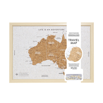 Splosh 53.5cm Travel Australia Framed Cork Board Map w/ Hook & Stand Small
