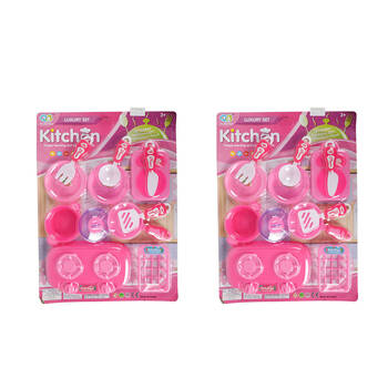 2x 12pc Razoo Extra Large Pink Kitchenware Play Pretend Playset 42x31cm