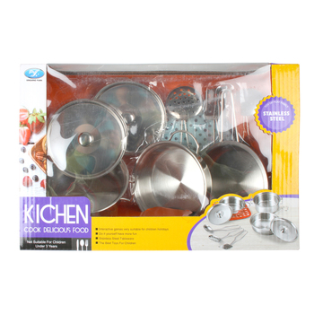 9pc Toys For Fun Stainless Steel Kitchen Playset Kids Toy - Silver