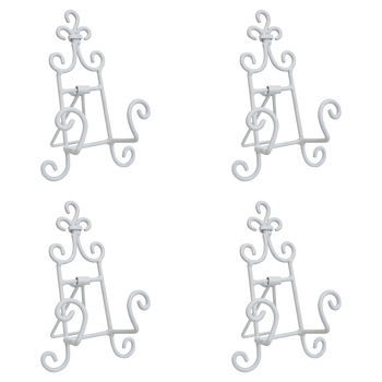 4PK LVD Curlz Metal 9x15cm Plate Stand Small - Rustic White