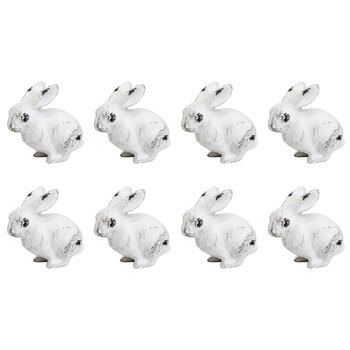 8PK LVD Metal Rabbit Sculpture Home/Office Decor 6.35cm Rustic White