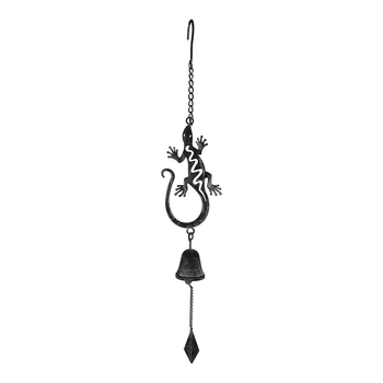 LVD Hanging 70cm Metal Lizard Bell Garden Ornament - Black