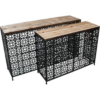 2pc LVD Moroccan Metal/Wood 130/100cm Dark Table Furniture Rect - Black