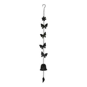 LVD Hanging 81cm Metal Multi Butterfly Bell Garden Ornament - Black