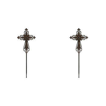 2PK LVD Metal Cross Garden Stake Lawn/Yard Decor 60cm Brown