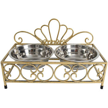 LVD Metal Decorative Crown Raised Dog Feeding Bowls 35x18x22cm Gold