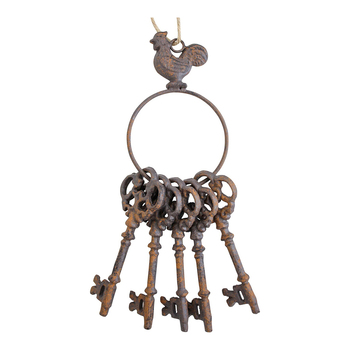 LVD Hanging 30.5cm Metal Rooster Rust Keys Garden Ornament - Brown